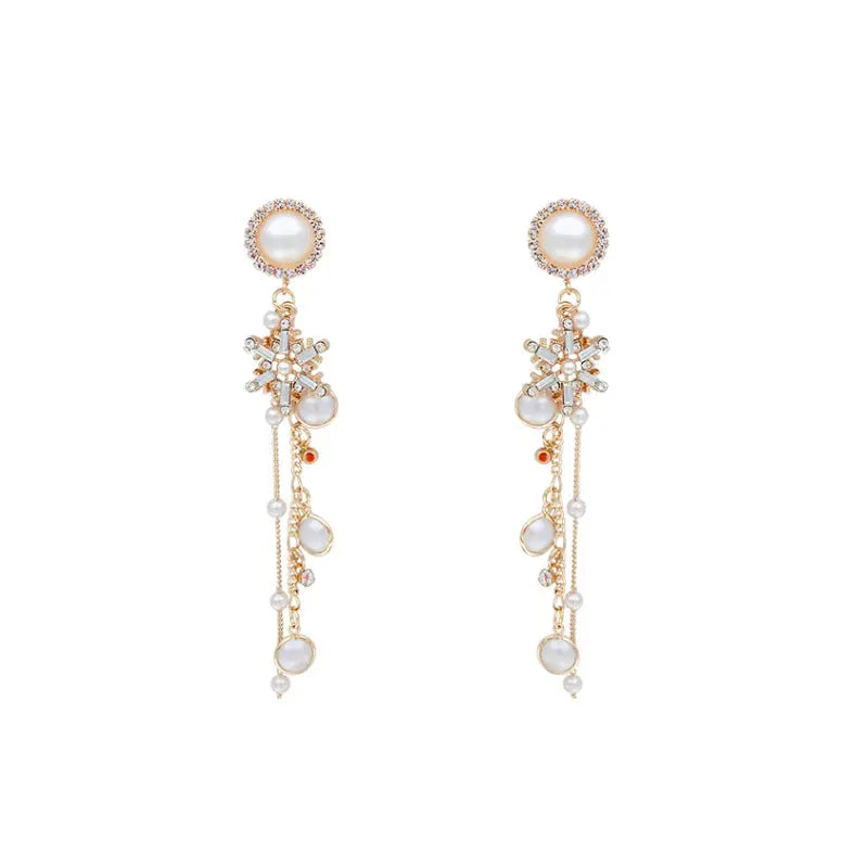 Long Pearl Earrings with Diamond Tassels, 925 Silver My Store