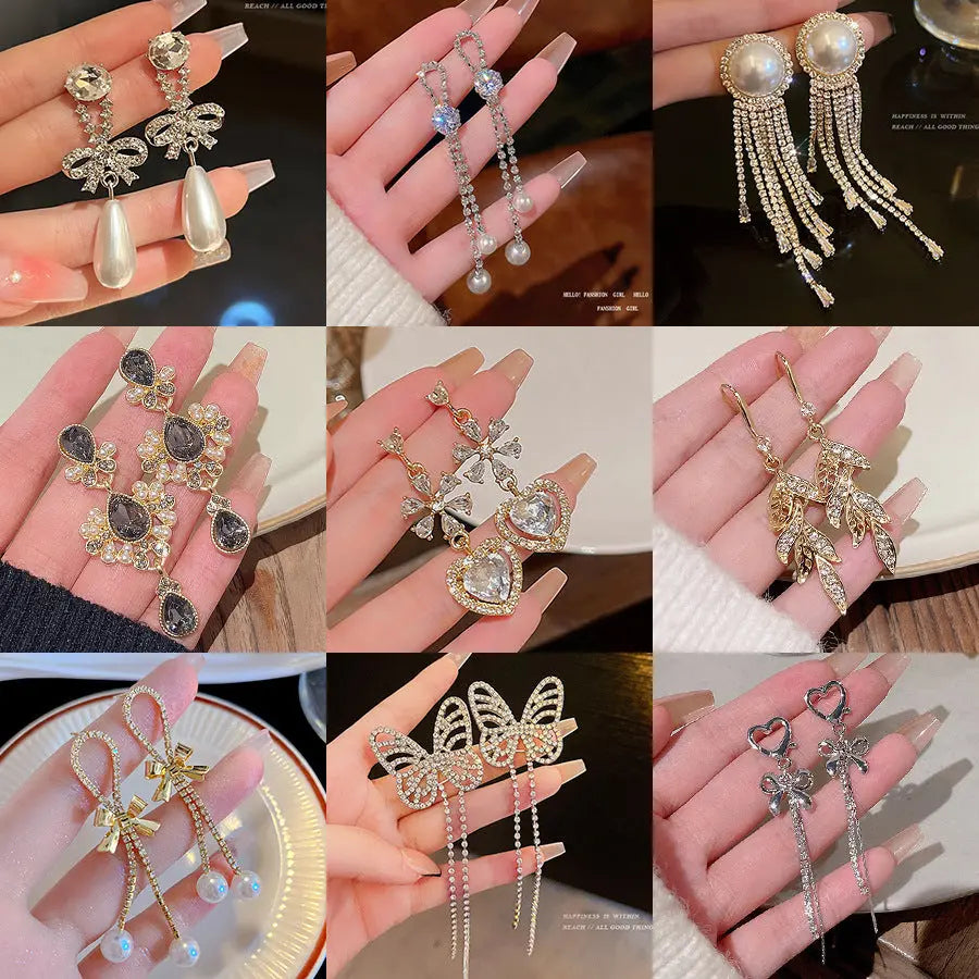 Exaggerated Vintage Long Tassel Rhinestone Earrings My Store