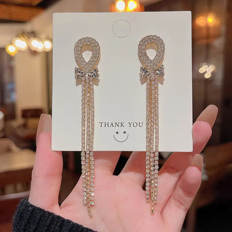 Exaggerated Vintage Long Tassel Rhinestone Earrings My Store