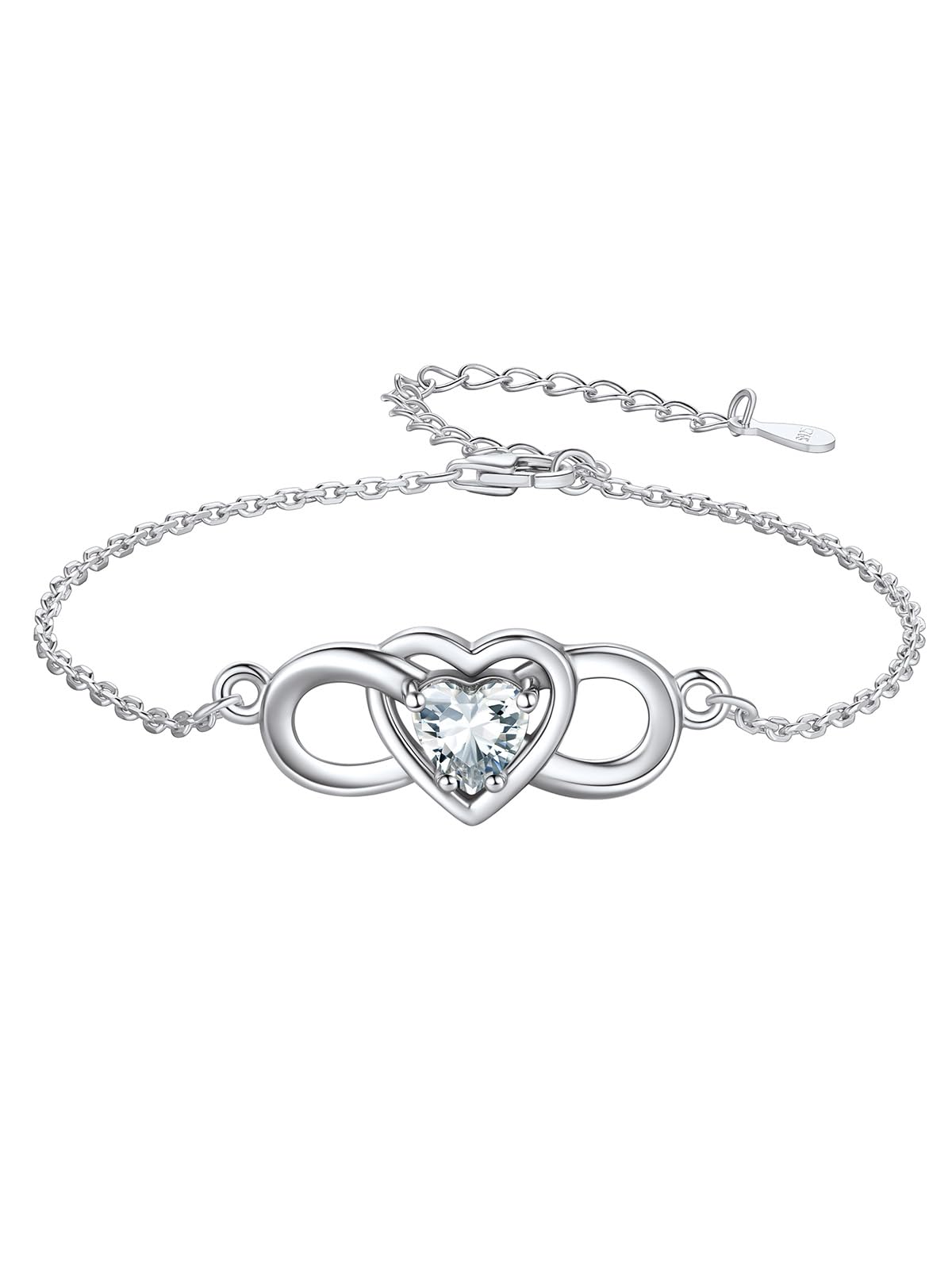 Custom4U Women’s Infinity Bracelet Sterling Silver Heart Bracelet Endless Love Valentine’s Day Mother’s Day Birthday Gifts for Her