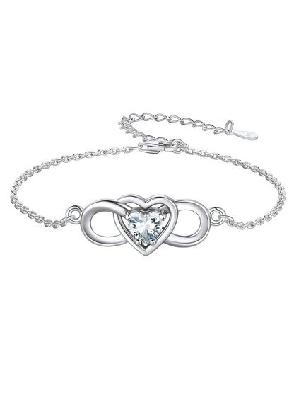 Custom4U Women’s Infinity Bracelet Sterling Silver Heart Bracelet Endless Love Valentine’s Day Mother’s Day Birthday Gifts for Her