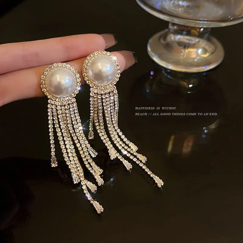 Exaggerated Vintage Long Tassel Rhinestone Earrings My Store