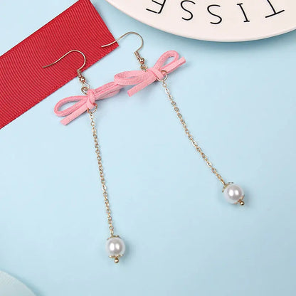 925 Silver Bow Earrings with Pearl Heart and Tassels My Store