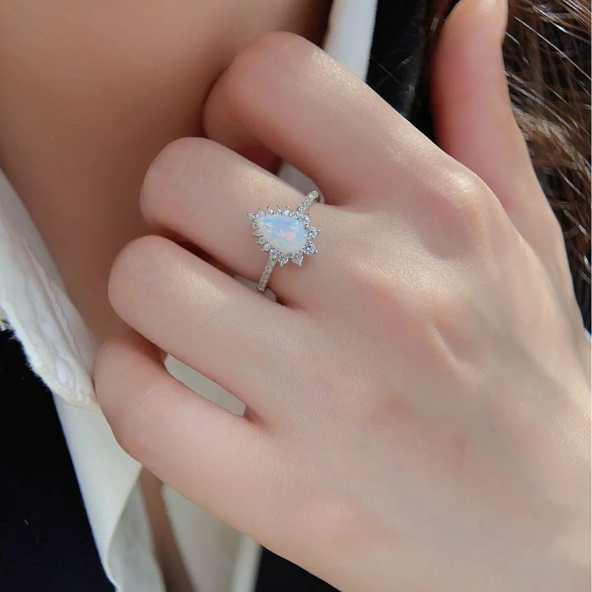 S925 Sterling Silver Platinum Drop-Shaped Ring My Store