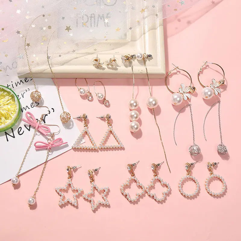 925 Silver Bow Earrings with Pearl Heart and Tassels My Store