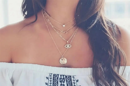 Alloy Multi-Layer Necklace with Star and Moon Pendant My Store