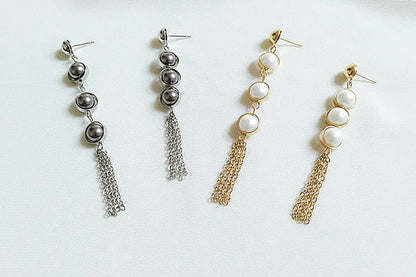 Korean Style Pearl Earrings with Geometric Tassels My Store
