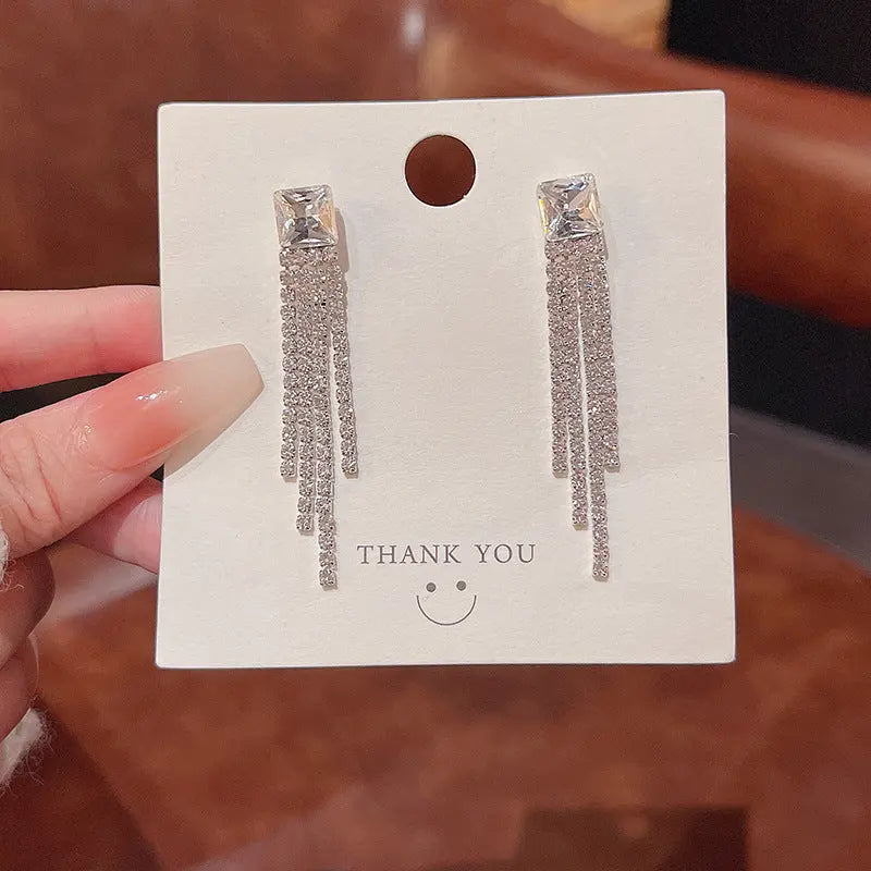 Exaggerated Vintage Long Tassel Rhinestone Earrings My Store