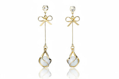 925 Silver Bow Earrings with Pearl Heart and Tassels My Store