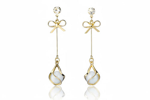 925 Silver Bow Earrings with Pearl Heart and Tassels My Store
