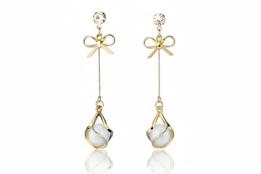 925 Silver Bow Earrings with Pearl Heart and Tassels My Store