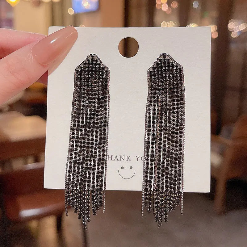 Exaggerated Vintage Long Tassel Rhinestone Earrings My Store