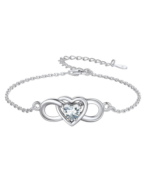 Custom4U Women’s Infinity Bracelet Sterling Silver Heart Bracelet Endless Love Valentine’s Day Mother’s Day Birthday Gifts for Her