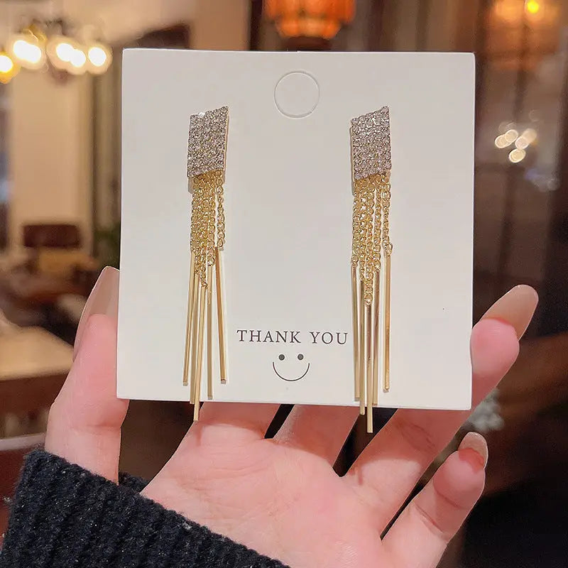 Exaggerated Vintage Long Tassel Rhinestone Earrings My Store