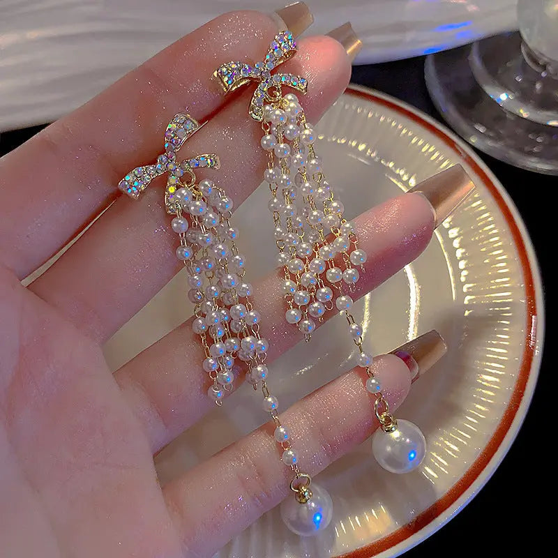 Exaggerated Vintage Long Tassel Rhinestone Earrings My Store