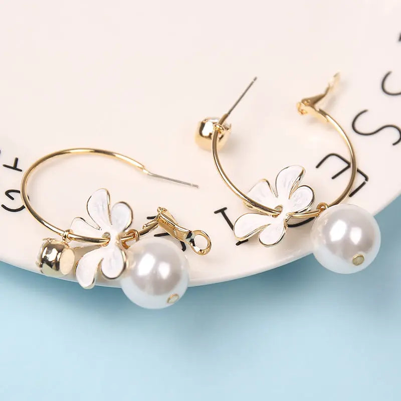 925 Silver Bow Earrings with Pearl Heart and Tassels My Store
