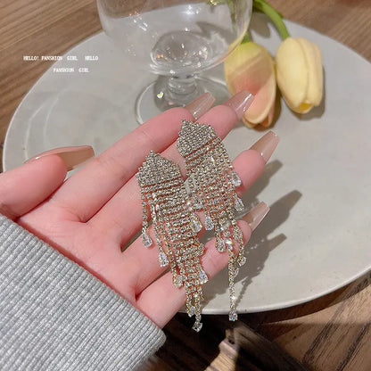 Exaggerated Vintage Long Tassel Rhinestone Earrings My Store