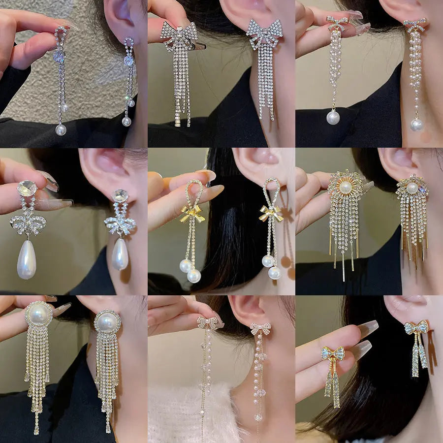 Exaggerated Vintage Long Tassel Rhinestone Earrings My Store