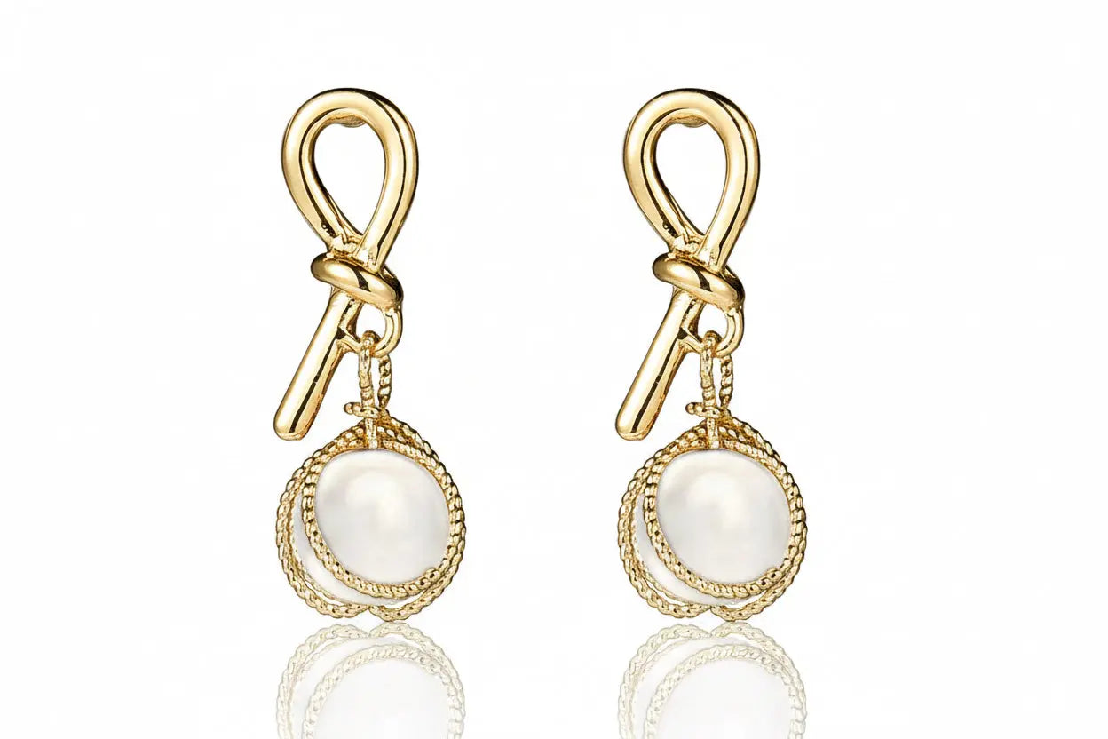 925 Silver Bow Earrings with Pearl Heart and Tassels My Store