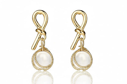 925 Silver Bow Earrings with Pearl Heart and Tassels My Store