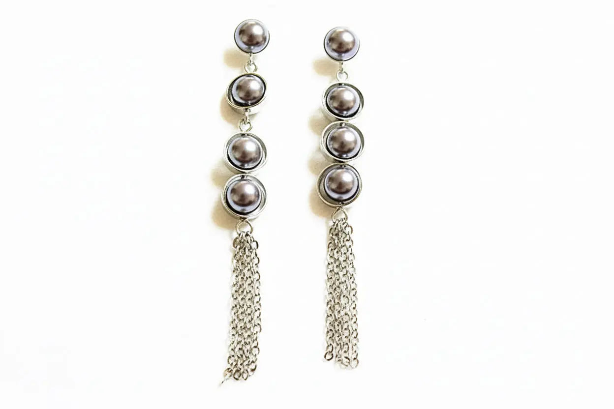 Korean Style Pearl Earrings with Geometric Tassels My Store