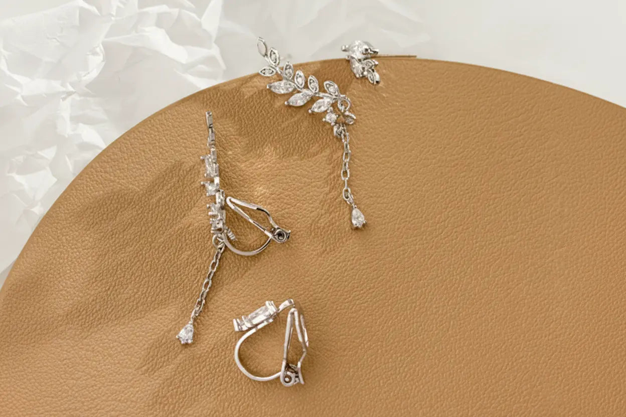 925 Silver Asymmetric Earrings with Leaf Tassels My Store