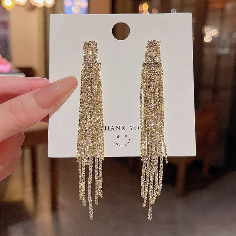 Exaggerated Vintage Long Tassel Rhinestone Earrings My Store