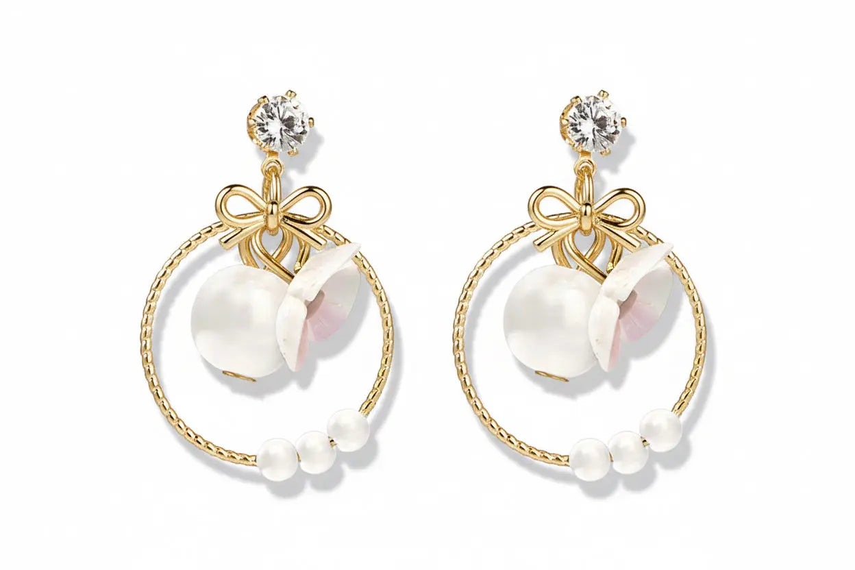 925 Silver Bow Earrings with Pearl Heart and Tassels My Store