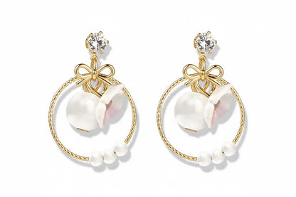 925 Silver Bow Earrings with Pearl Heart and Tassels My Store