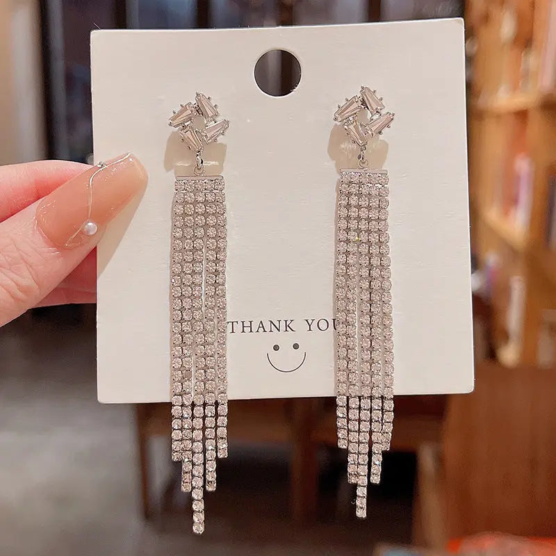 Exaggerated Vintage Long Tassel Rhinestone Earrings My Store