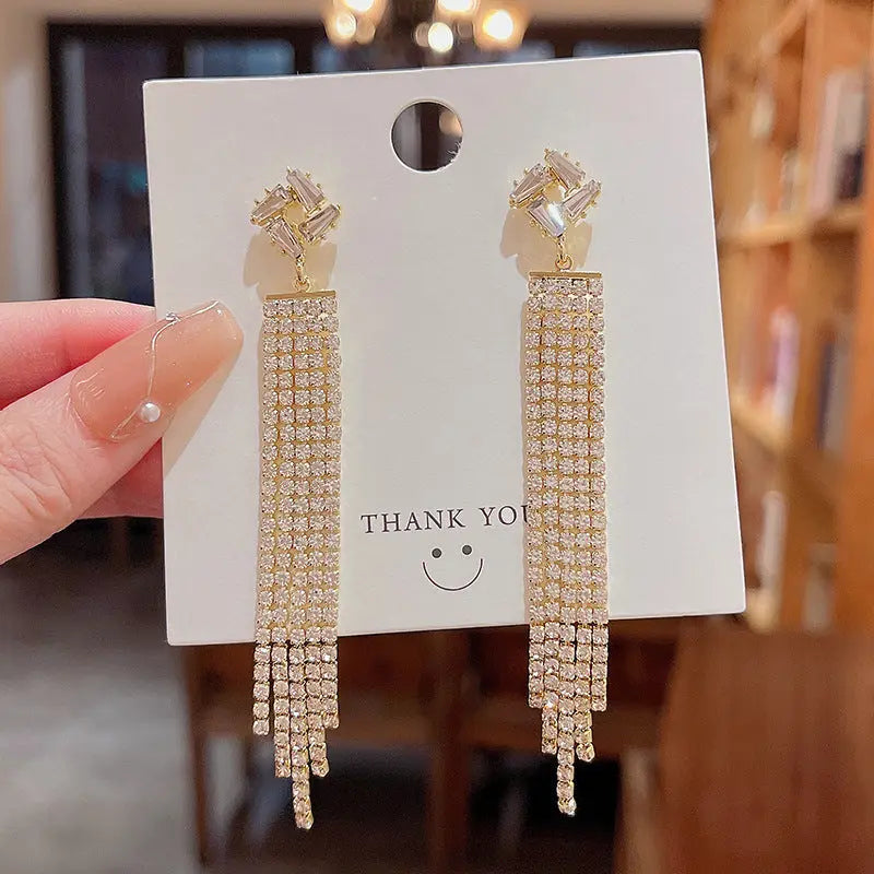 Exaggerated Vintage Long Tassel Rhinestone Earrings My Store