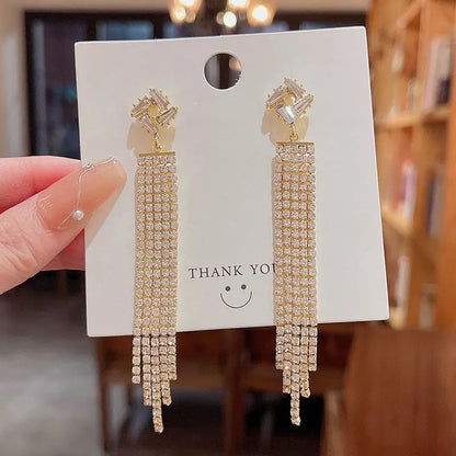 Exaggerated Vintage Long Tassel Rhinestone Earrings My Store