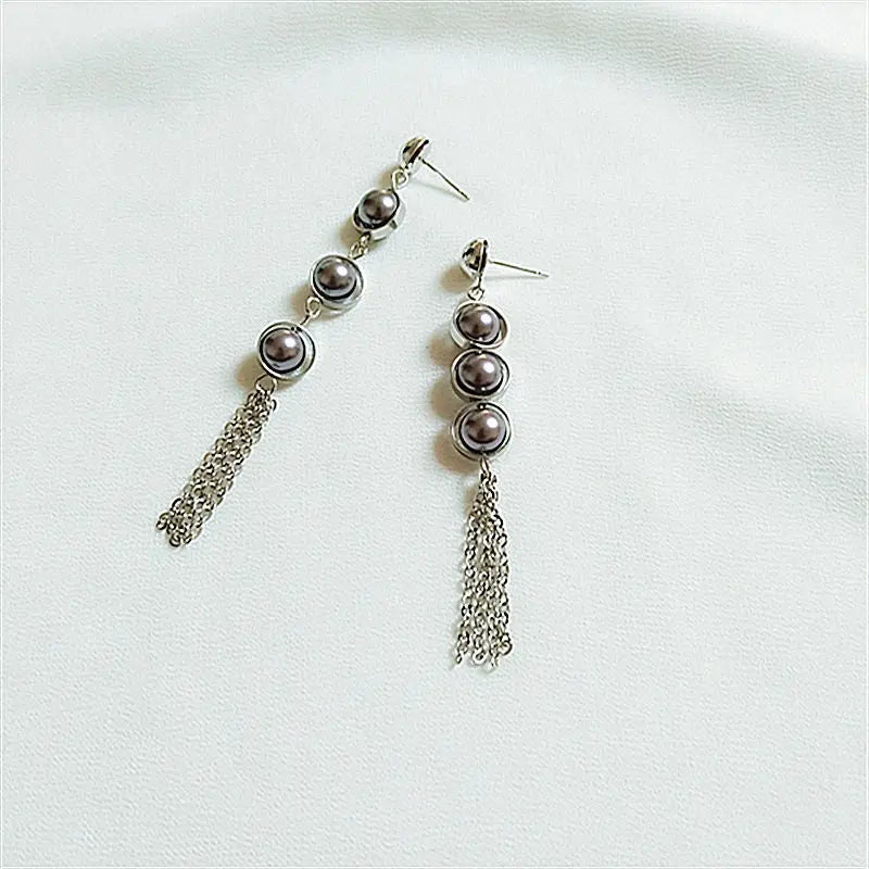 Korean Style Pearl Earrings with Geometric Tassels My Store