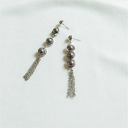 Korean Style Pearl Earrings with Geometric Tassels My Store