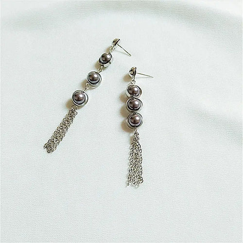 Korean Style Pearl Earrings with Geometric Tassels My Store