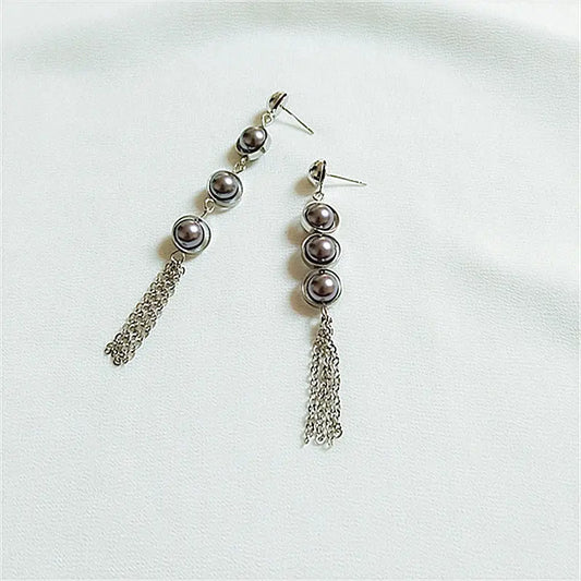 Korean Style Pearl Earrings with Geometric Tassels My Store