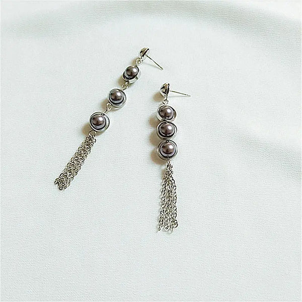 Korean Style Pearl Earrings with Geometric Tassels My Store