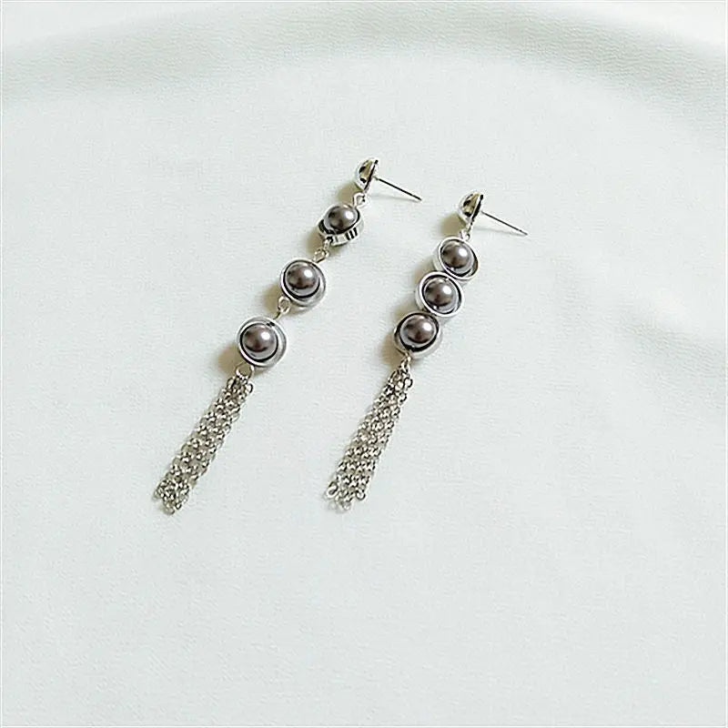 Korean Style Pearl Earrings with Geometric Tassels My Store