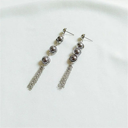 Korean Style Pearl Earrings with Geometric Tassels My Store