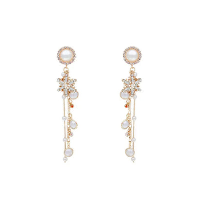 Long Pearl Earrings with Diamond Tassels, 925 Silver My Store
