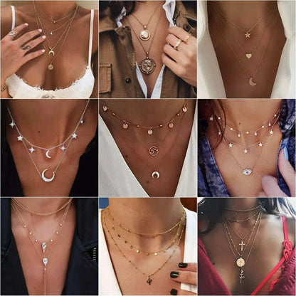 Alloy Multi-Layer Necklace with Star and Moon Pendant My Store