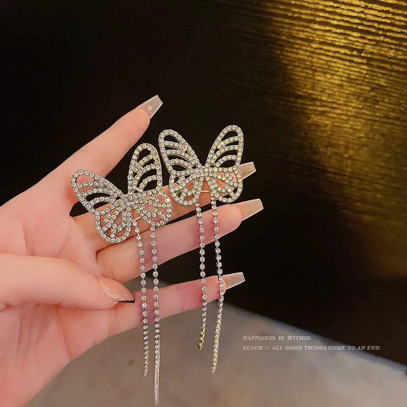 Exaggerated Vintage Long Tassel Rhinestone Earrings My Store