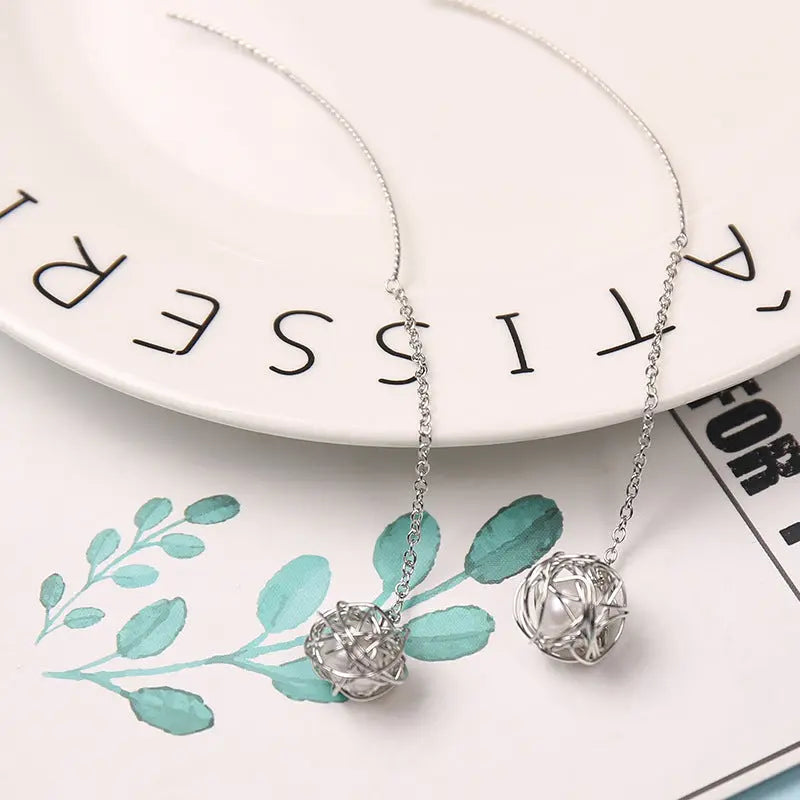 925 Silver Bow Earrings with Pearl Heart and Tassels My Store