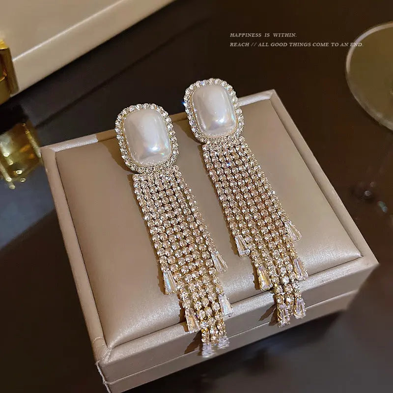 Exaggerated Vintage Long Tassel Rhinestone Earrings My Store