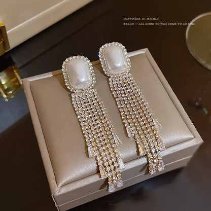 Exaggerated Vintage Long Tassel Rhinestone Earrings My Store