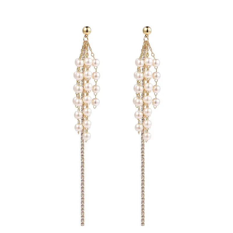 925 Silver Bow Earrings with Pearl Heart and Tassels My Store