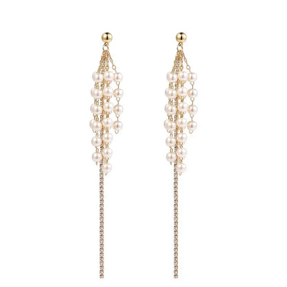 925 Silver Bow Earrings with Pearl Heart and Tassels My Store