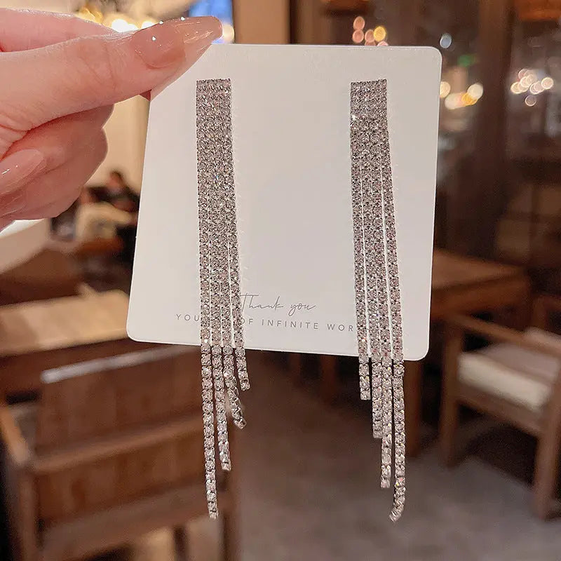 Exaggerated Vintage Long Tassel Rhinestone Earrings My Store