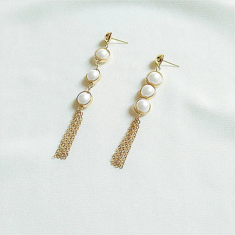 Korean Style Pearl Earrings with Geometric Tassels My Store