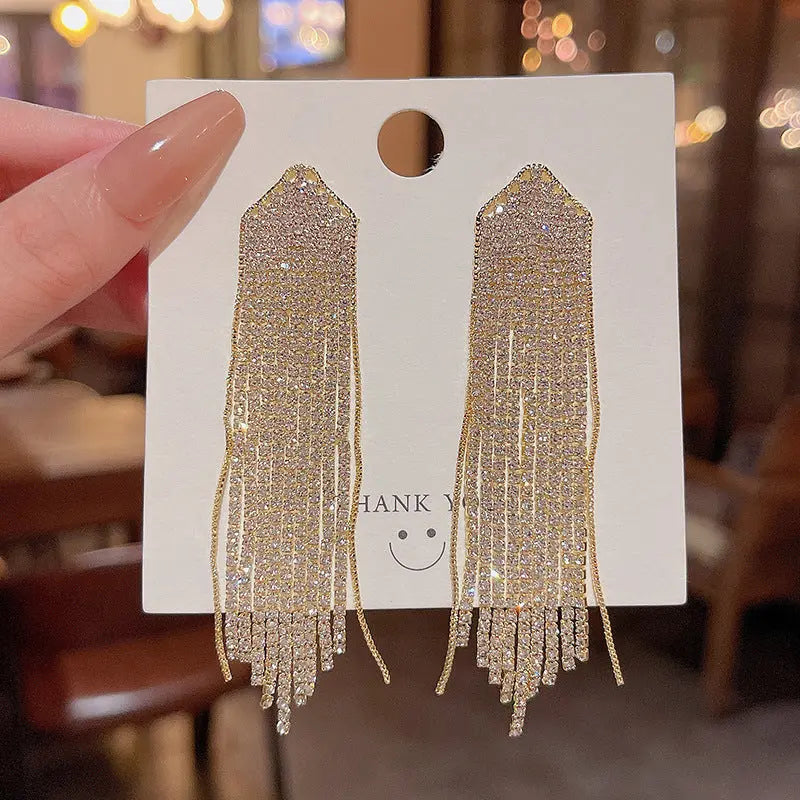 Exaggerated Vintage Long Tassel Rhinestone Earrings My Store